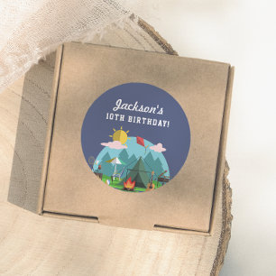 Navy Blue Camping Birthday Party Classic Round Sticker