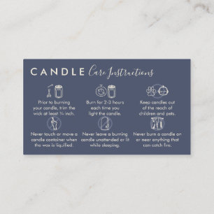 Navy Blue Candle Care Instructions Business Card