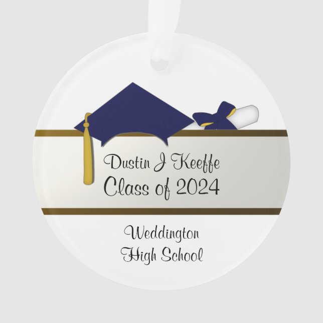 Navy Blue Cap Graduation Acrylic Ornament Dustin_2 (Front)