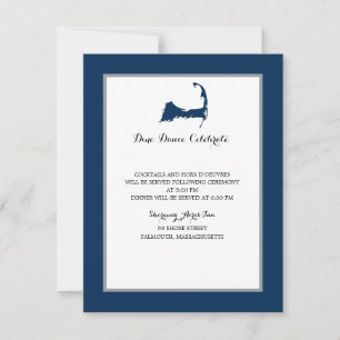 Navy Blue Cape Cod Map   Reception Invitation
