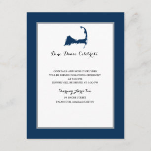 Navy Blue Cape Cod Map Reception Invitation