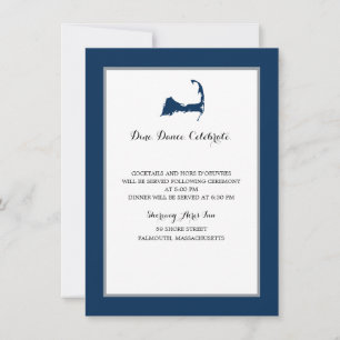 Navy Blue Cape Cod Map   Reception Invitation