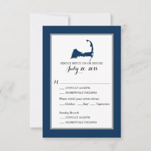 Navy Blue Cape Cod with heart   Wedding RSVP menu