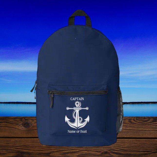 Navy Blue Captain Anchor Nautical Boat Name Printed Backpack (Creator Uploaded)