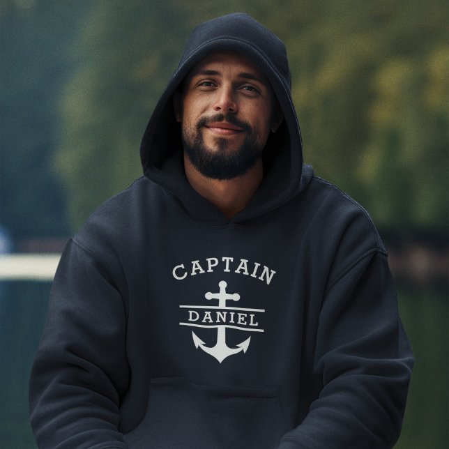 Navy Blue Captain Boat Nautical Anchor Ship  Hoodie (Creator Uploaded)