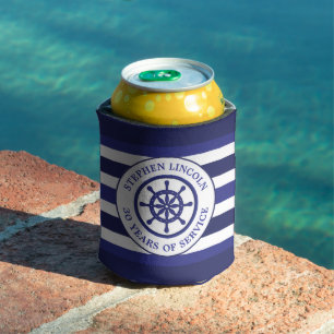 Navy Blue Captains Wheel Service Years Retirement Can Cooler