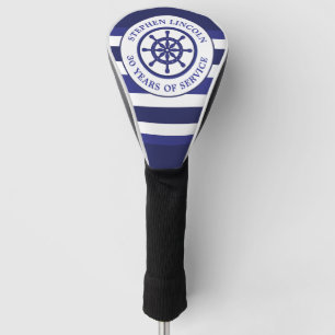 Navy Blue Captains Wheel Service Years Retirement Golf Head Cover