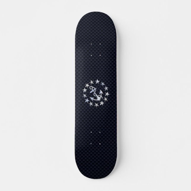 Navy Blue Carbon Fibre Nautical Yacht Flag Print Skateboard (Front)