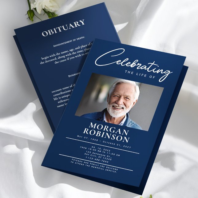 Navy Blue Celebration of Life Photo Funeral Progra Flyer (Creator Uploaded)