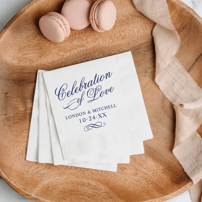 Navy Blue Celebration of Love Wedding Napkin (Creator Uploaded)