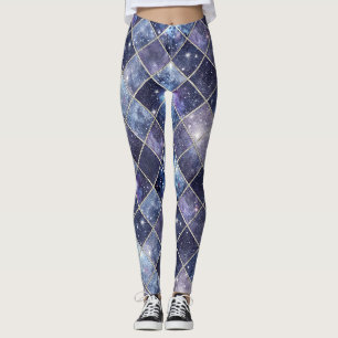 Navy Blue Celestial Diamond Lattice Star Leggings