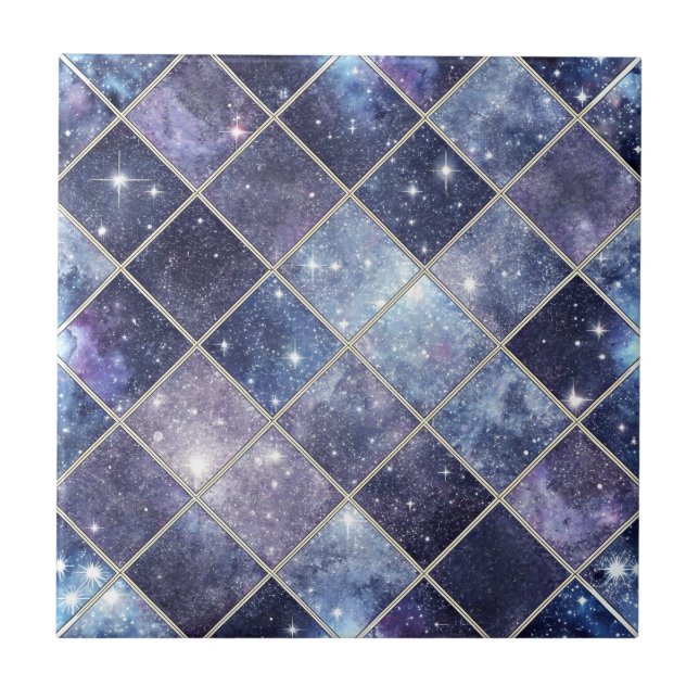 Navy Blue Celestial Diamond Lattice Star Tile (Front)