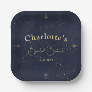 Navy Blue Celestial Moon Tarot Bridal Shower Paper Plate
