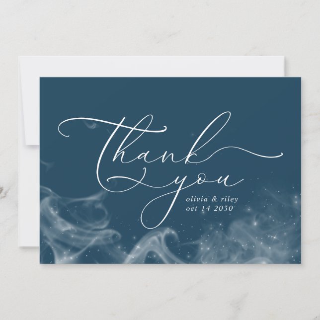 Navy Blue Celestial Stars Thank You Weddng Photo  (Front)