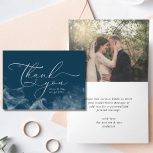 Navy Blue Celestial Stars Thank You Weddng Photo  Card