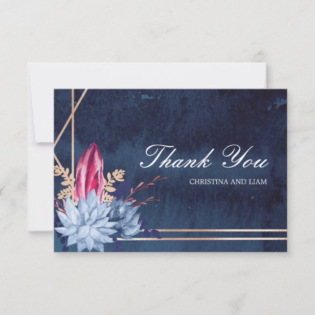 Navy Blue Chalkboard Floral Wedding Thank You Card (Front)