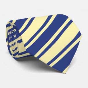 Navy Blue Champagne Yellow Diagonal Stripe Mens Tie