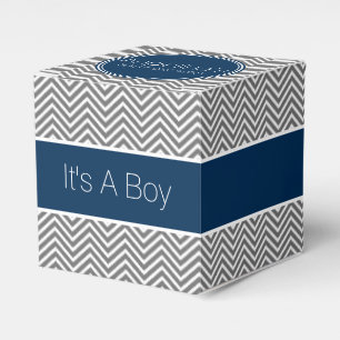 Navy Blue & Charcoal Grey Chevrons Baby Shower Favor Box