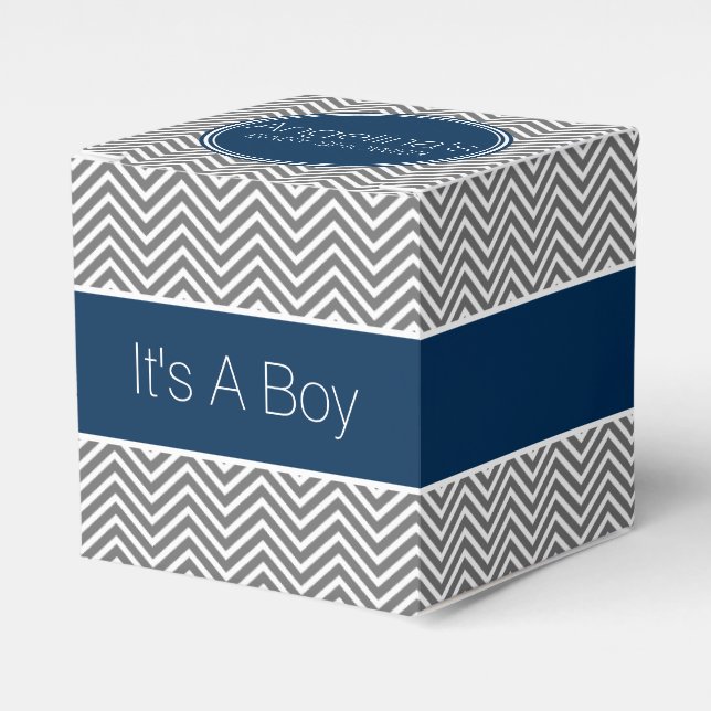 Navy Blue & Charcoal Grey Chevrons Baby Shower Favor Box (Front Side)