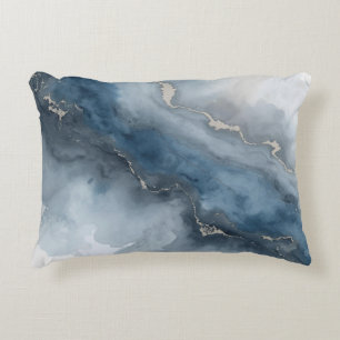 Navy Blue Charcoal Grey White Beige Abstract Accent Pillow