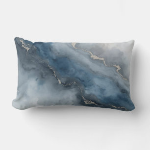 Navy Blue Charcoal Grey White Beige Abstract Lumbar Pillow