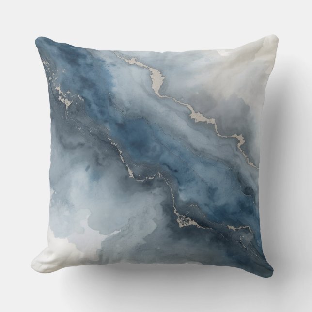 Navy Blue Charcoal Grey White Beige Abstract Throw Pillow (Front)