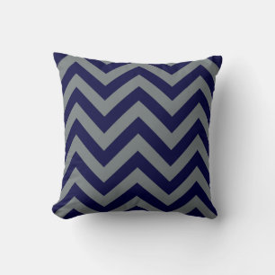 Navy Blue, Charcoal Large Chevron ZigZag Pattern Throw Pillow