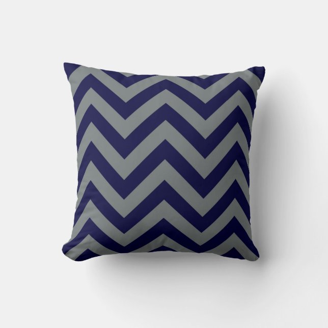 Navy Blue, Charcoal Large Chevron ZigZag Pattern Throw Pillow (Front)