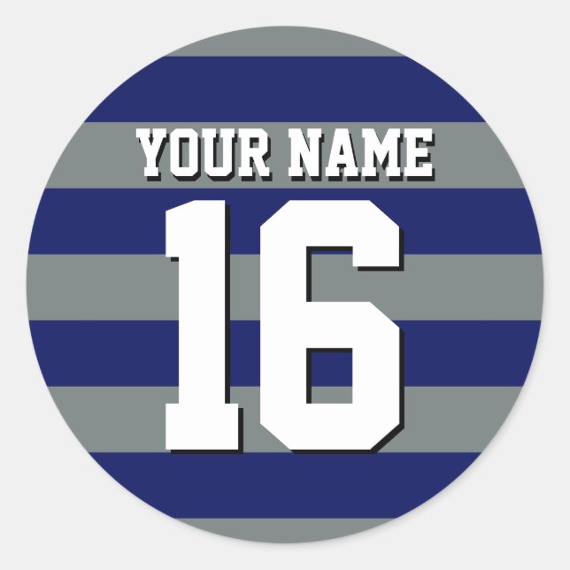 Navy Blue Charcoal Team Jersey Preppy Stripe Classic Round Sticker (Front)