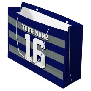 Navy Blue Charcoal Team Jersey Preppy Stripe Large Gift Bag