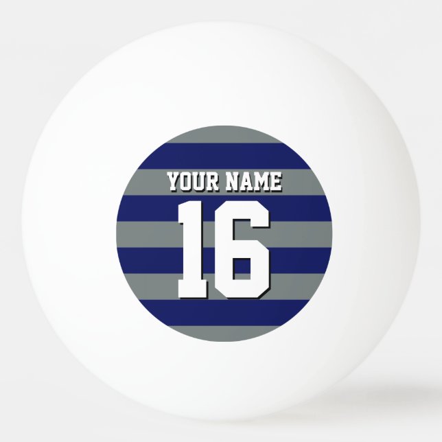 Navy Blue Charcoal Team Jersey Preppy Stripe Ping Pong Ball (Front)