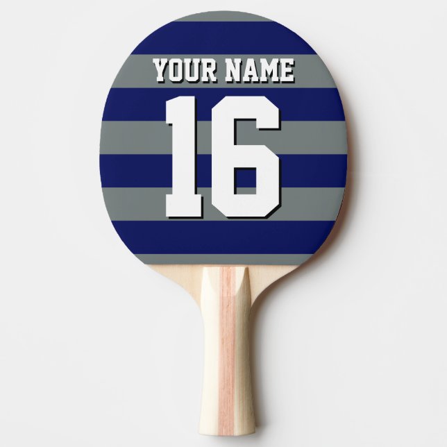 Navy Blue Charcoal Team Jersey Preppy Stripe Ping Pong Paddle (Front)