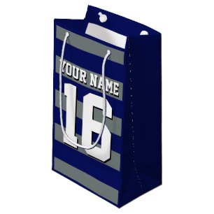 Navy Blue Charcoal Team Jersey Preppy Stripe Small Gift Bag