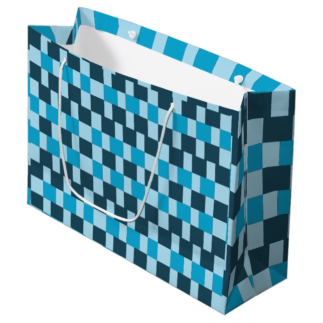 Navy Blue Checkers Checkered Large Gift Bag (Front Angled)