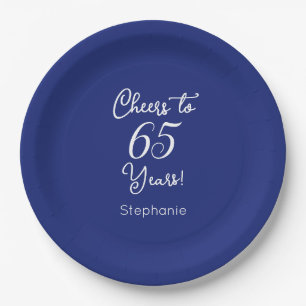 Navy Blue Cheers to 65 Years 65th Birthday Paper Plate
