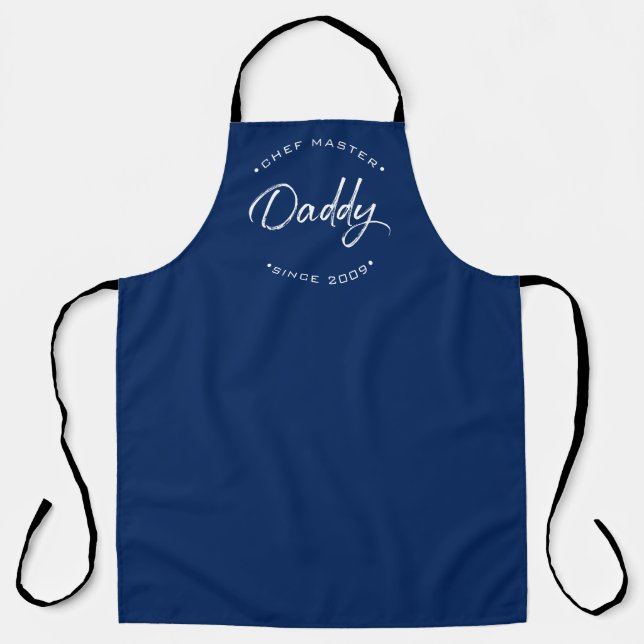 Navy blue Chef Master Daddy Personalized Year Apron (Front)