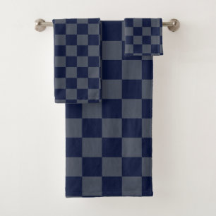 Navy Blue Chequerboard Bath Towel Set