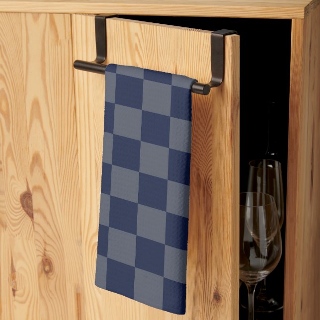 Navy Blue Chequerboard Kitchen Towel (Thirds Fold)