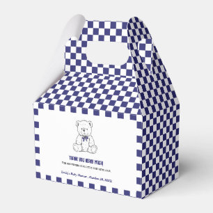 Navy Blue Chequered Teddy Bear-Our Little Cub Favor Box