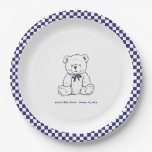 Navy Blue Chequered Teddy Bear-Our Little Cub Paper Plate