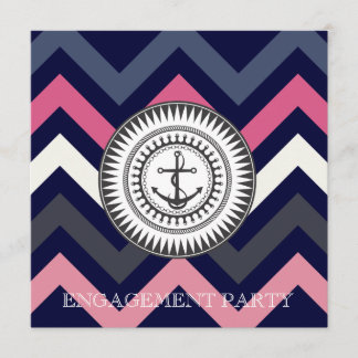 Navy Blue Chevron Anchor Nautical Invitation