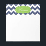 Navy blue chevron and green. Monogram Notepad<br><div class="desc">Navy blue and white chevron with green label. Monogram with your initials or personalize it with your name!</div>