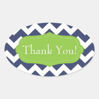 Navy blue chevron and green. Monogram Oval Sticker