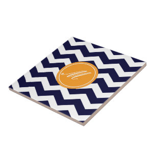 Navy Blue Chevron avec carreaux Monogram