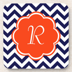 Navy Blue Chevron Monogram Coaster