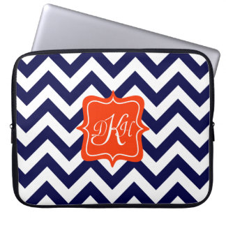 Navy Blue Chevron Monogram Laptop Sleeve