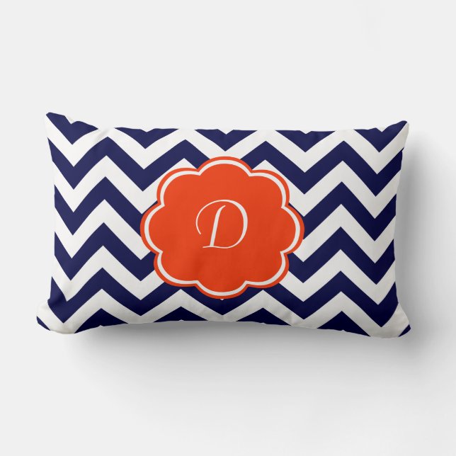 Navy Blue Chevron Monogram Lumbar Pillow (Front)