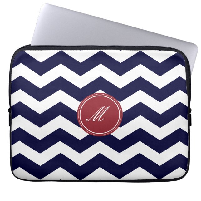 Navy Blue Chevron Pattern Laptop Sleeve (Front)