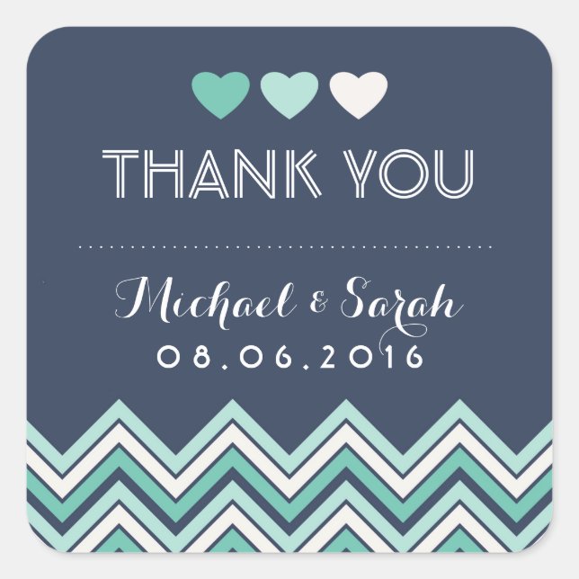 Navy Blue Chevron Pattern Love Thank You Sticker (Front)
