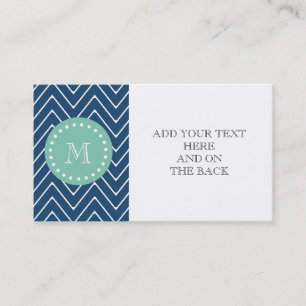 Navy Blue Chevron Pattern   Mint Green Monogram Business Card